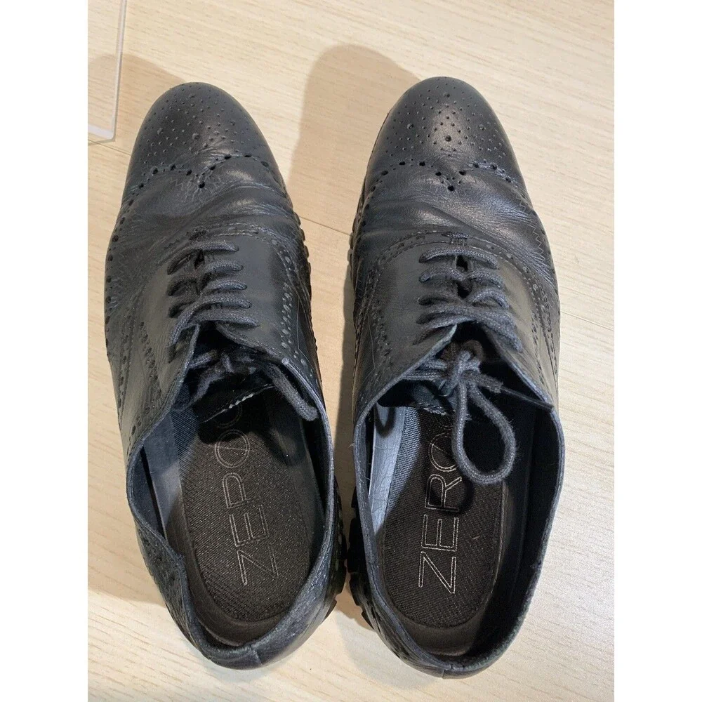 Cole Haan Men's Black on Black Zerogrand WingTip Ox Leather Oxford Sz 9.5